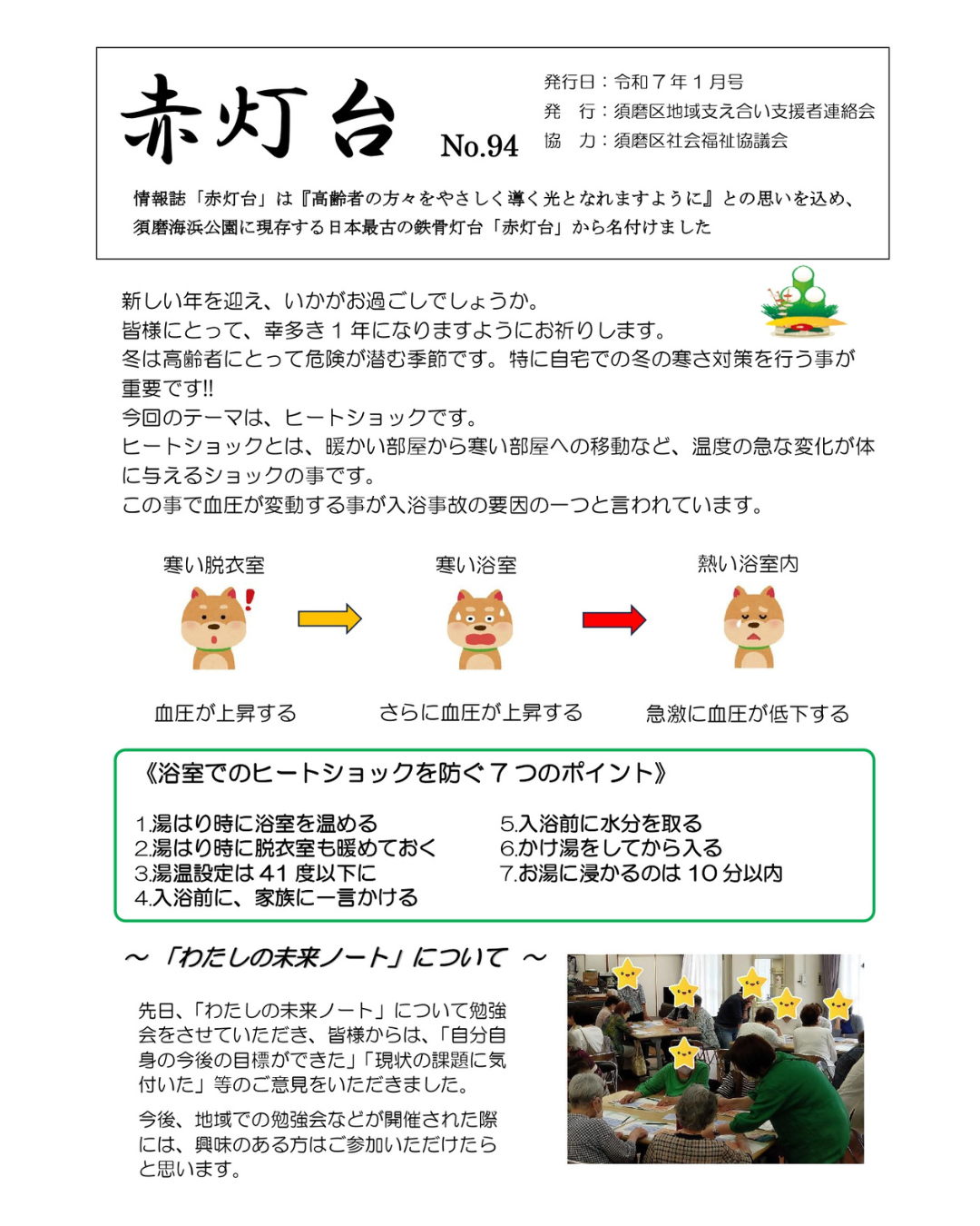 お一人暮らしの高齢者、高齢者世帯の皆様との絆、見守り機関紙「赤灯台」